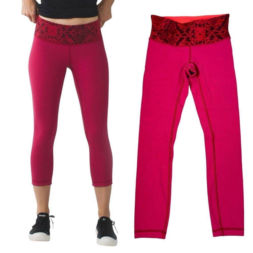 Lululemon Wunder Under Cropped Leggings Size 2 Fuchsia Low Rise Gym Yoga Workout